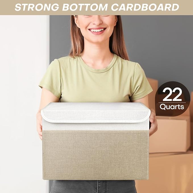 Large 22 Quart Linen Fabric Foldable Storage Bin Cube Organizer Basket - Image 6