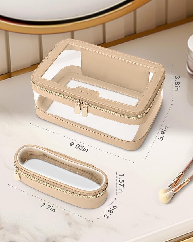 Travel Clear Makeup Bag with Makeup Brush Bag, Leather Makeup Case Toiletry Bag - Image 5