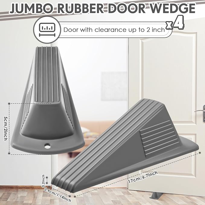 Frienda 4 Pcs Jumbo Door Stoppers Heavy Duty Door Stopper Tall up to 2inch Tall - Image 2