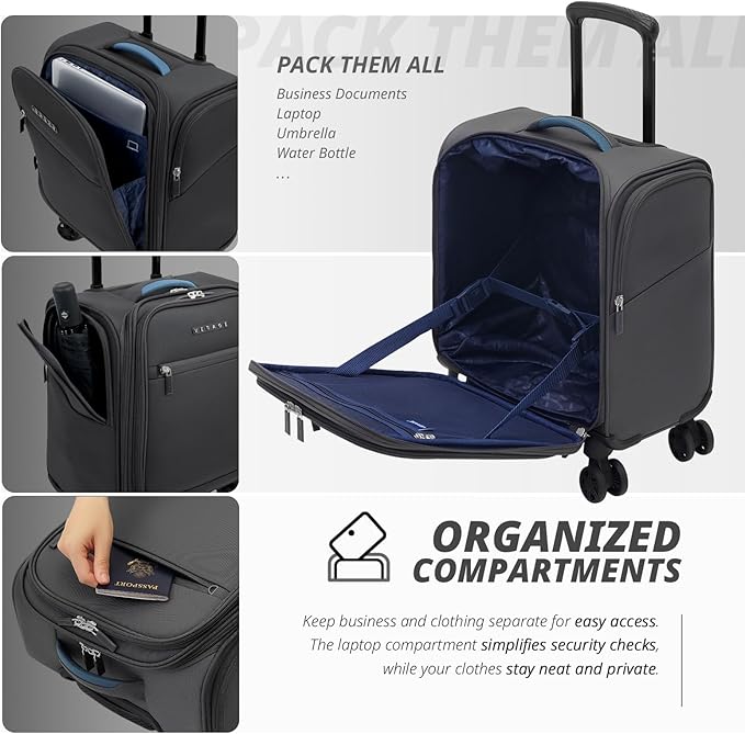 Verage Under Seat Luggage with Wheels, Softside Small Suitcase Spinner Carry On - Image 3