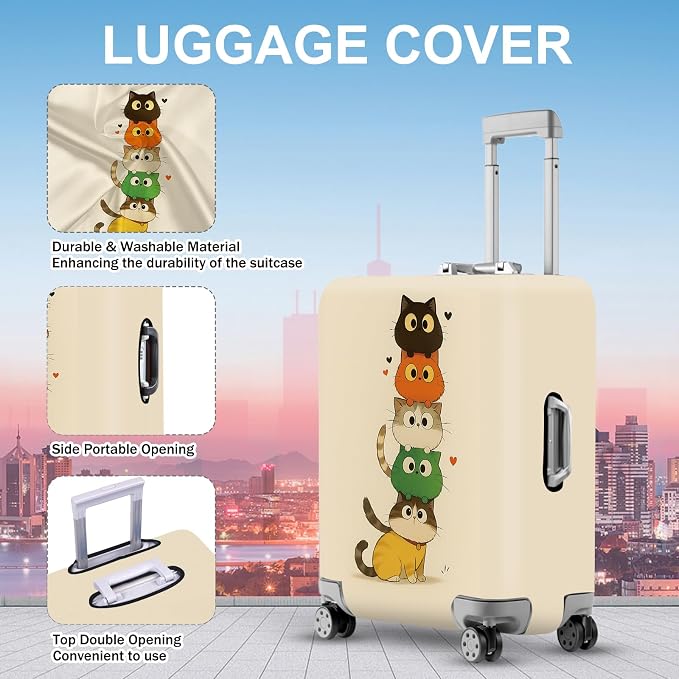 ANNA QUEEN Stacked Cute Cats Luggage Cover, Fun Cat Pile Design, Stretchable - Image 3