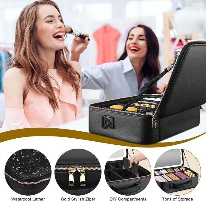 Large Travel Makeup Bag with LED Mirror, 3-Color Stepless Dimming Stand Mirror - Image 7