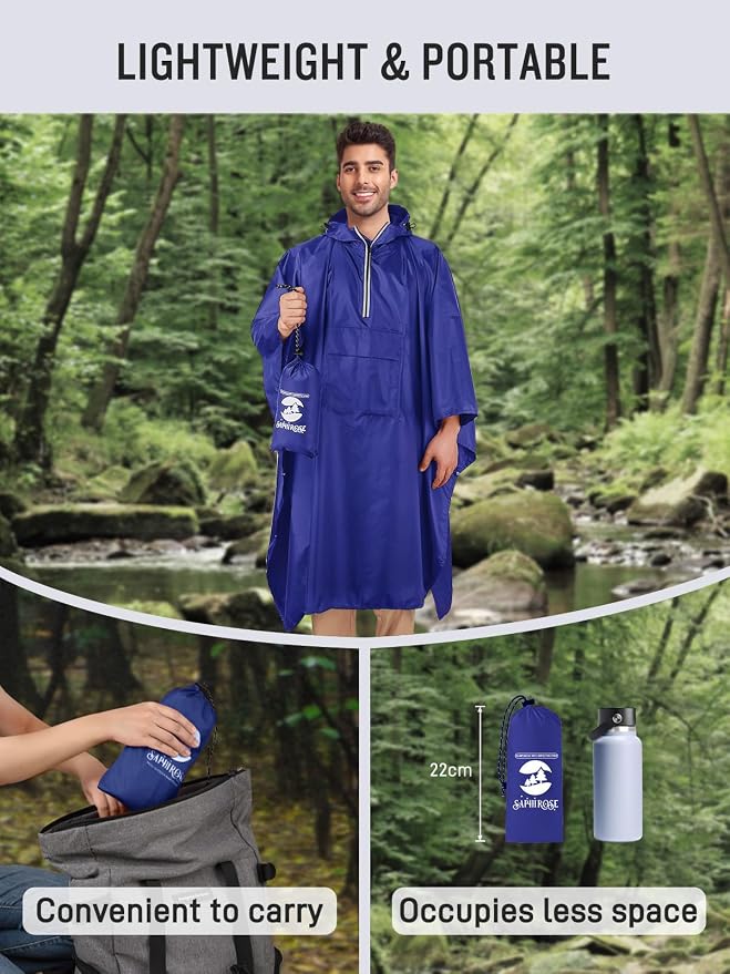 SaphiRose Hooded Rain Poncho Waterproof Raincoat Jacket - Image 5