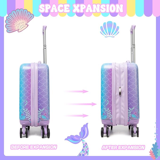 Cute Mermaid Kid’s Luggage Set 5 Piece Suitcase Set 16’’ Hardside Luggage - Image 7