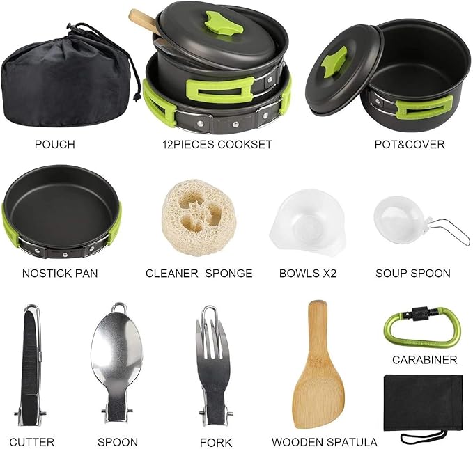 MEETSUN Lightweight Backpacking Cookware Set, Aluminum Camp Cooking Set - Image 3