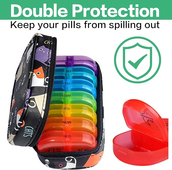 Serfeymi Weekly Travel Pill Organizer 2 Times A Day AM PM Upgraded Rainbow Pill - Image 5