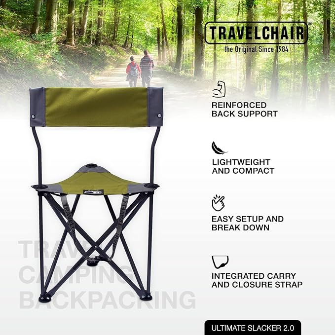 Travel Chair Ultimate Slacker, Quick Folding Tripod Stool - Image 3