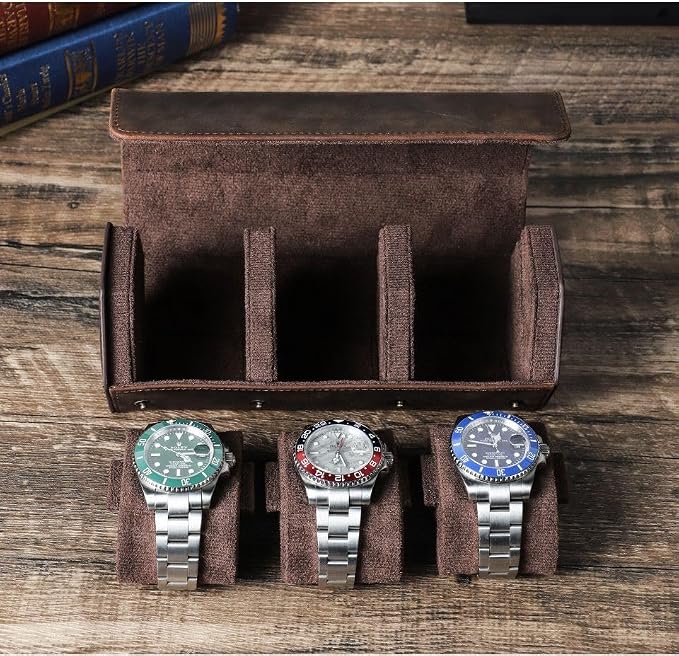 Genuine Leather Watch Roll Travel Case, Vintage Full Grain Leather Hexagon - Image 7