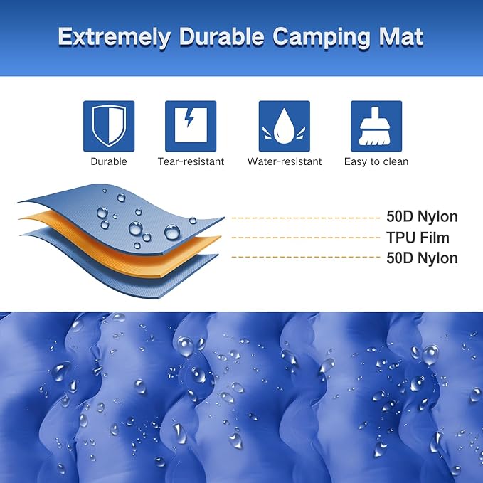 Double Sleeping Pad Camping, Self Inflating 6'' Extra-Thick 2 Person Pillow - Image 4