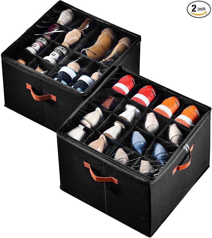 2 Pack Shoe Organizer for Closet, Fits up to 32 Pairs, Adjustable Dividers for by INSTY