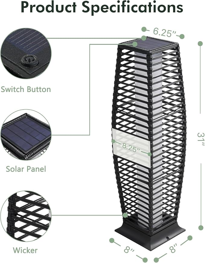 Grand patio 2-Piece Outdoor Floor Lamp Solar Powered Lantern Waterproof Wicker - Image 3
