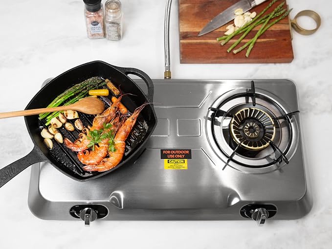 XtremepowerUS 25, 516BTU Double Burner Stove Auto Ignition Cooktop Outdoor LPG - Image 3