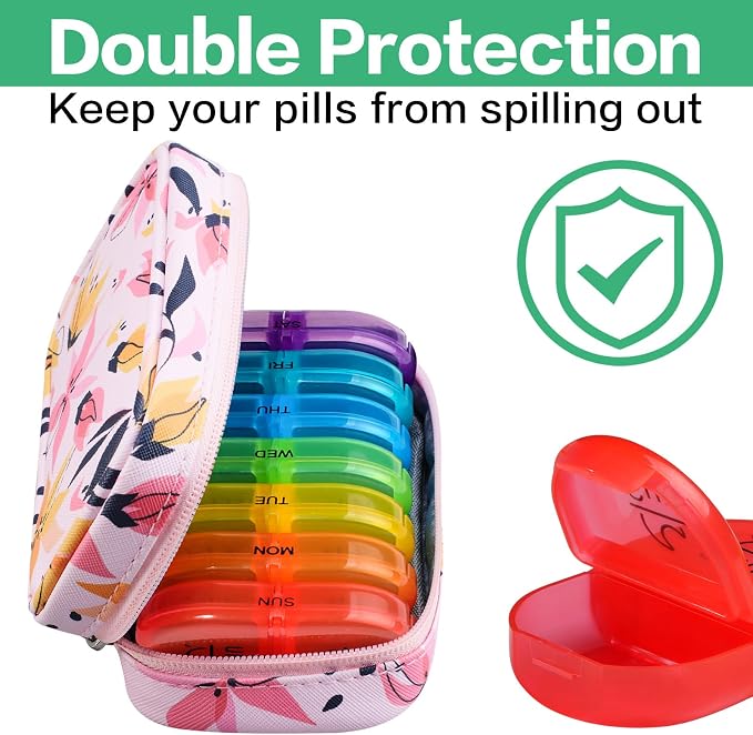 Serfeymi Weekly Travel Pill Organizer 2 Times A Day AM PM Upgraded Rainbow Pill - Image 5