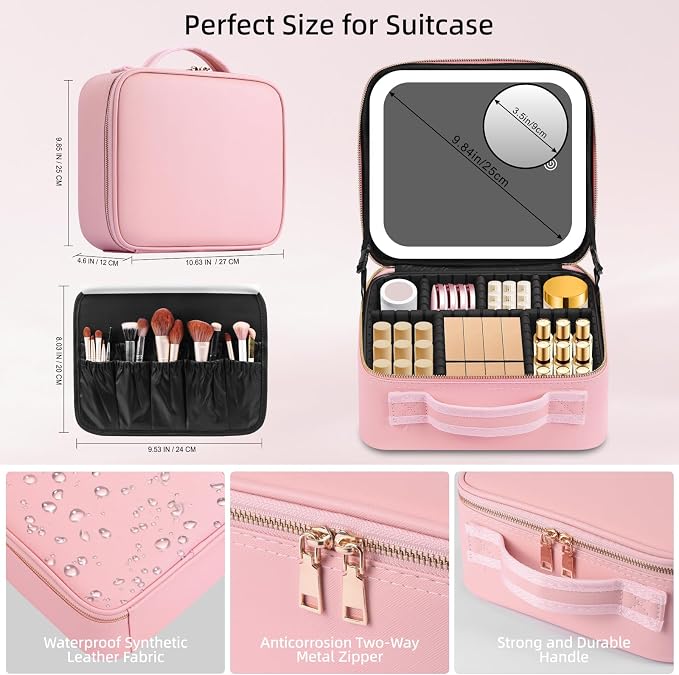 Lighted Makeup Case with Mirror, Adjustable Dividers - Image 2