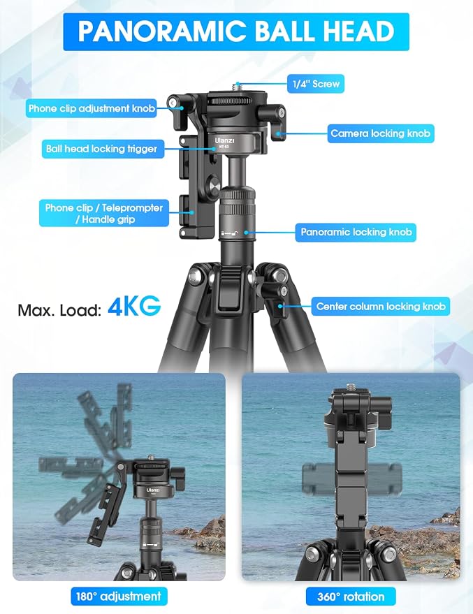 ULANZI MT-63 Mini Phone Tripod, 360° Ball Head Travel Lightweight Tripod - Image 3