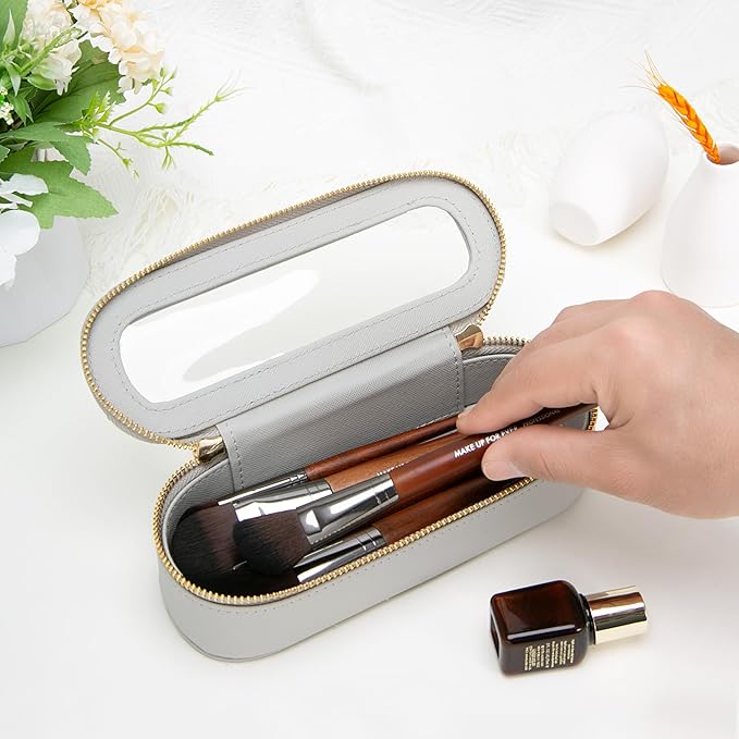 Aveniee Slim Clear Makeup Brush Bag, Small Cosmetic Brush Holder, Mini Toiletry - Image 2