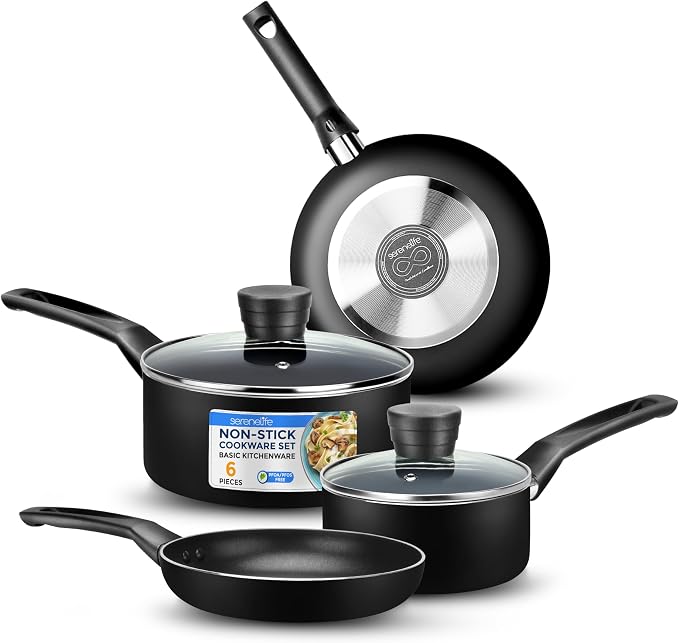 SereneLife 6-Piece Pots and Pans Set – Nonstick Cookware, Heat-Resistant by SereneLife