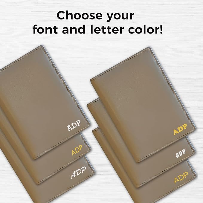 Personalized Monogrammed Taupe Leather RFID Passport Wallet - Image 3