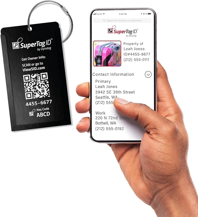 Dynotag® Web Enabled Smart Aluminum Convertible Luggage ID Tag + Braided Steel - Image 2