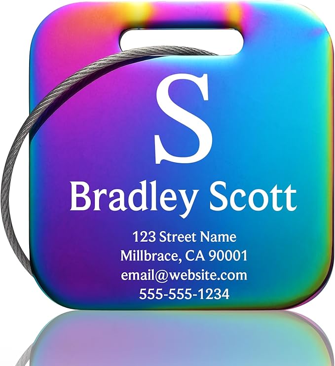 Customizable Stainless Steel Square Luggage Tags, Personalized, TSA Approved by Kcule