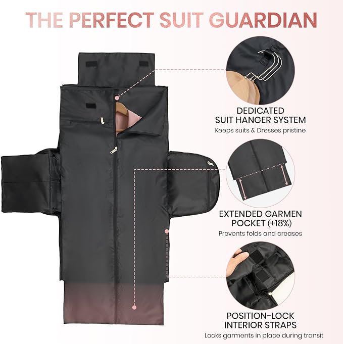 3-in-1 Rolling Garment Bags for Travel, Glitter Wheeled Carry-On Suit Luggage - Image 5