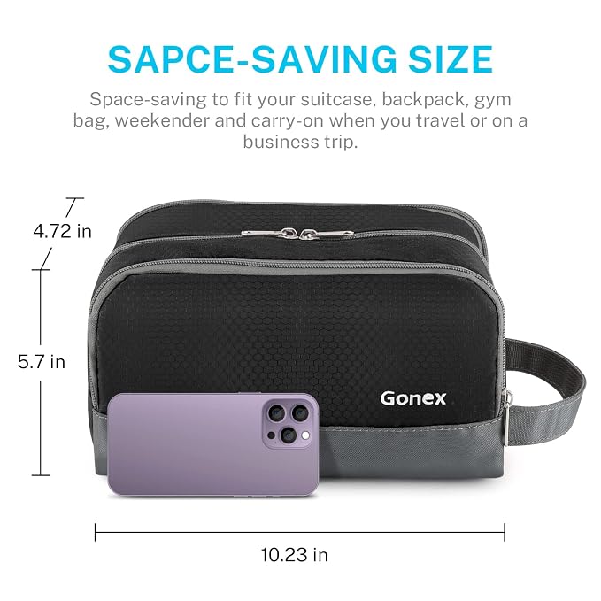 Gonex Travel Toiletry Bag Nylon, Dopp Kit Shaving Bag Toiletry Organizer Black - Image 5
