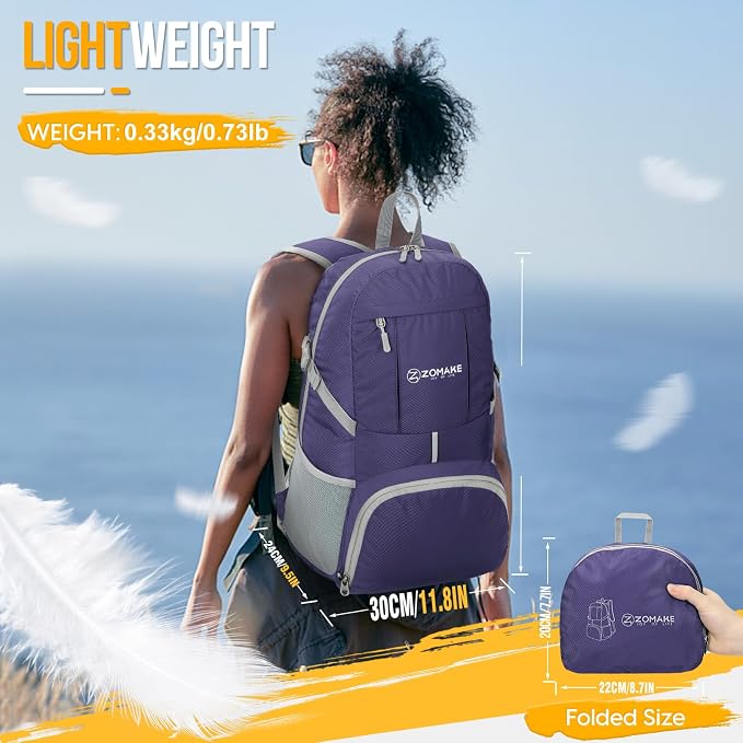 ZOMAKE Lightweight Packable Backpack 35L, Light Foldable Backpacks Water - Image 2