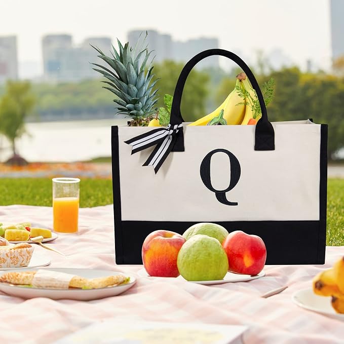 TOPDesign Embroidery Initial Canvas Tote Bag, Personalized Present Bag - Image 4