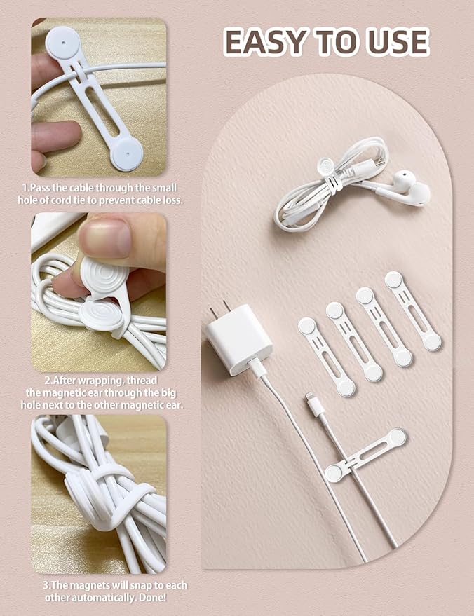 Magnetic Cord Ties Organizers, Kanemc Silicone Cable Tie Cord Wrap Reusable - Image 5