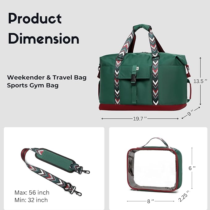 SUNNY BIRD Duffel with Utility Pouch, 40L Weekender Overnight Bag with Shoe - Image 10