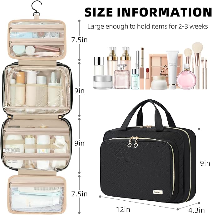 BAGAIL Hanging Toiletry Bag for Women Water-resistant Cosmetic Bag Large - Image 2