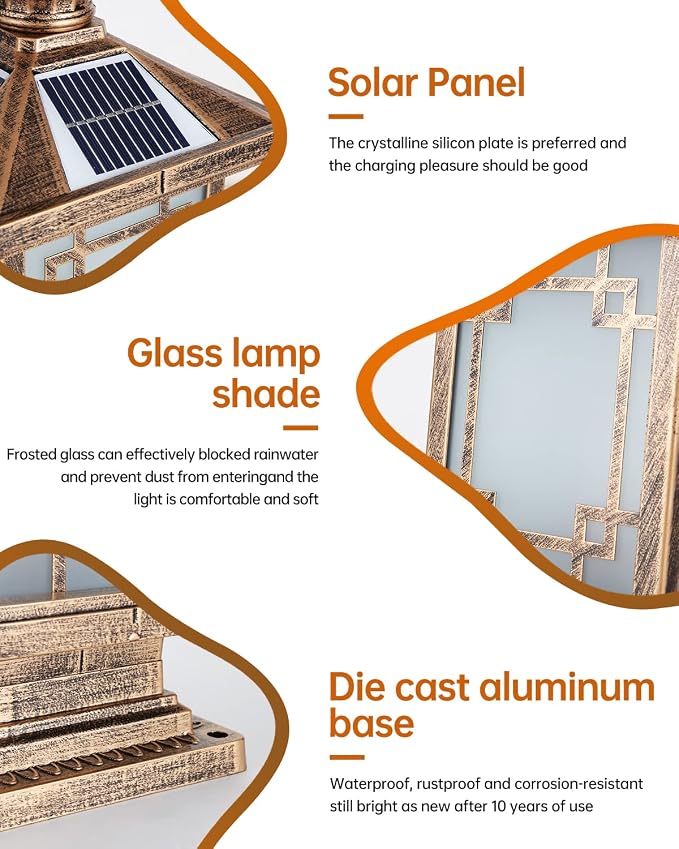 LED Solar Post Light Outdoor, Aluminum Fence Post Cap Lamp Remote Control - Image 2
