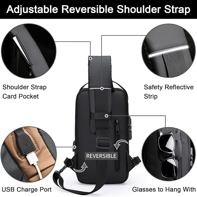 Sling Bag for Men Anti-theft USB Crossbody Shoulder Backpack Purse Waterproof - Image 5