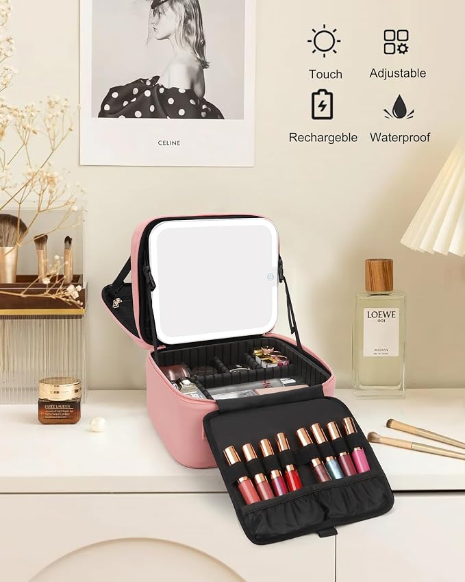 Relavel Makeup Bag with LED Mirror, Travel Makeup Case with Rechargeable - Image 8
