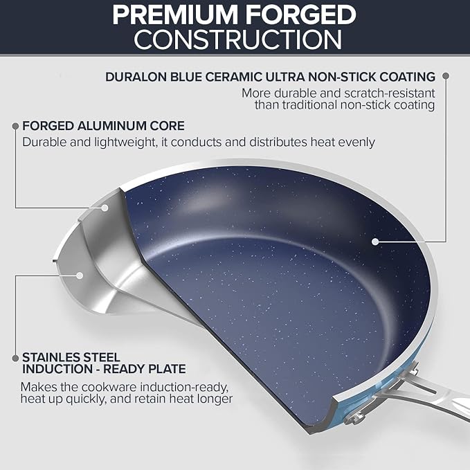Nuwave Healthy Duralon Blue Ceramic Nonstick Coated 7pc Cookware Set, - Image 3
