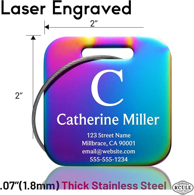 Customizable Stainless Steel Square Luggage Tags, Personalized, TSA Approved - Image 4