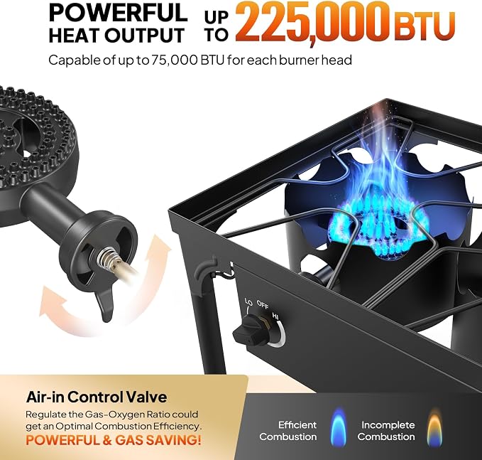 ROVSUN 3 Burner Propane Gas Stove, 000 BTU High Pressure Outdoor Camping Burner - Image 2