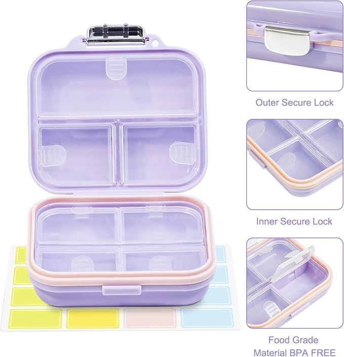 Travel Pill Organizer Box with Labels, 7 Compartments Portable Mini Pill Case - Image 8