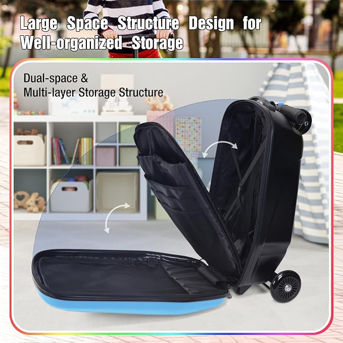 20" Scooter Suitcase for Kids, 2-in-1 Ride On Luggage - Image 6