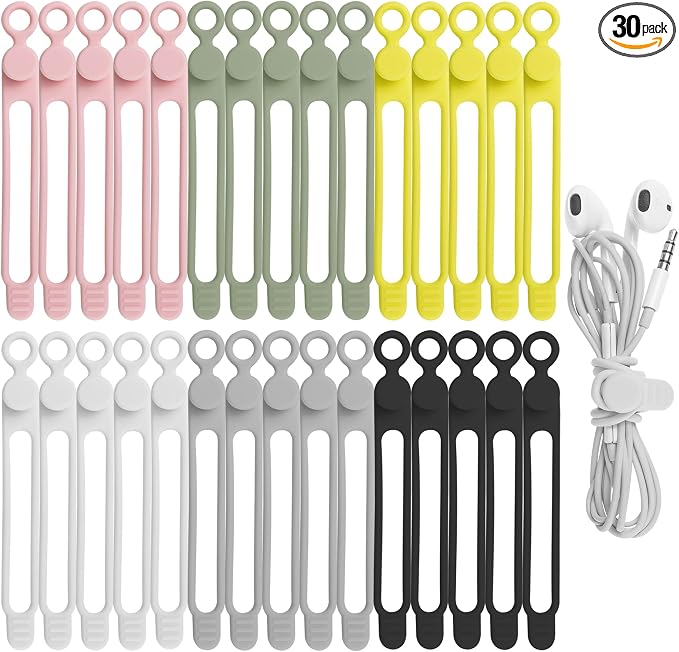 30Pcs Nearockle Silicone Cable Ties by ELECTRONICSORGANIZATION