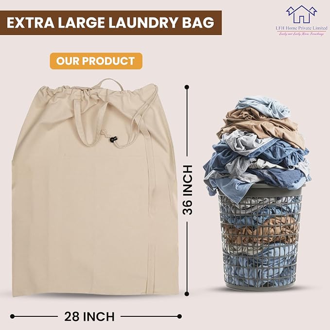 LFH Home Cotton Canvas Extra Large Laundry Bag - Image 2