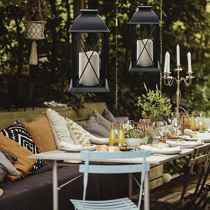 2 Pack Outdoor Solar Lantern 12" Battery Hanging Lanterns Waterproof Vintage - Image 7