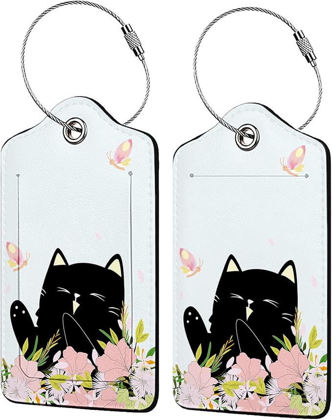 Smiling Black Cat Among Flowers 2 Pack Luggage Tag by Unknown