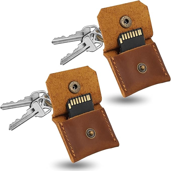 Jack&Chris Genuine Leather SD Card Holder Keychain, Anti-Shock Anti-Dust SD by JackChris