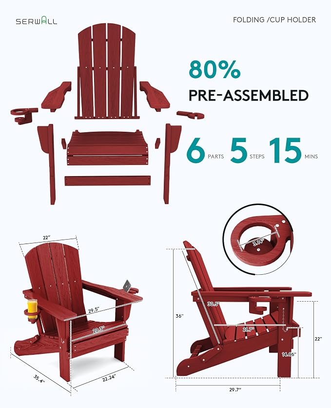 SERWALL Adirondack Chair with Cup Holders - Image 3