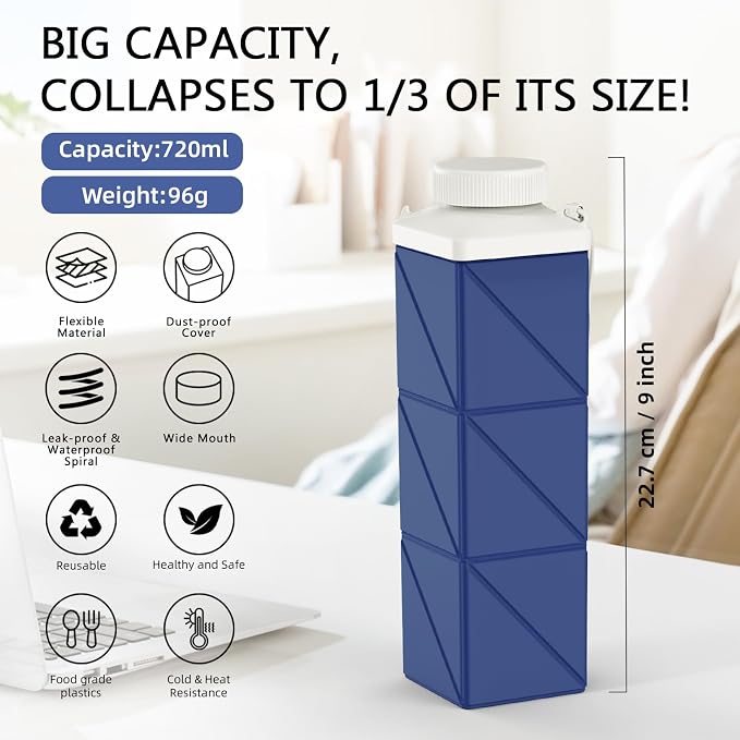 24oz Collapsible Water Bottles, Foodgrade BPA Free Reusable Foldable Water - Image 6