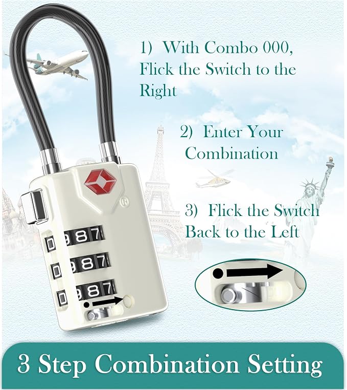 Search Alert TSA Approved Travel Combination Luggage Cable Locks - Image 6