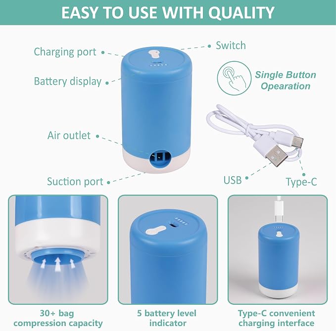 Travel Vacuum Bags with Electric Pump, 8 Pack Vacuum Travel Bags - Image 5