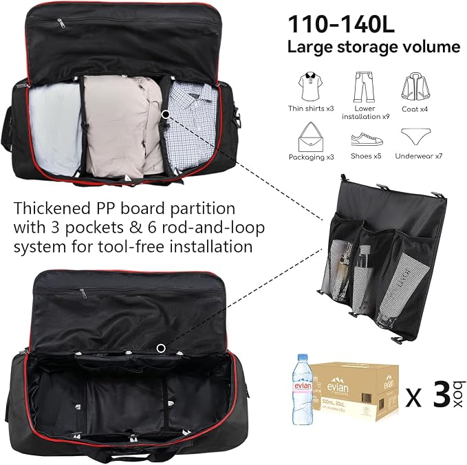 Vomgomfom Wheeled Collapsible Duffel Bag, 110L-140L Expandable Checked Luggage - Image 2