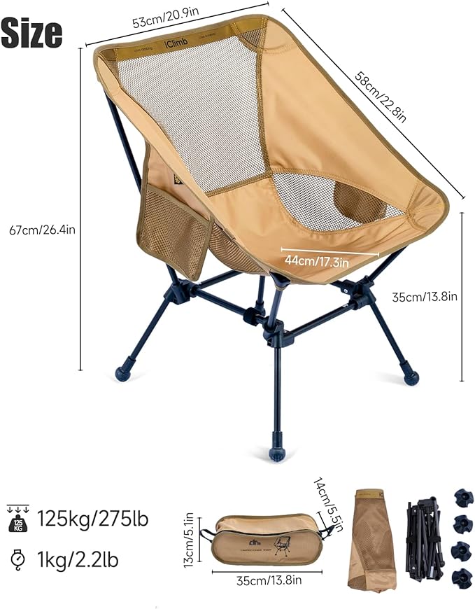 iClimb Ultralight Compact Camping Folding Beach Chair - Image 3